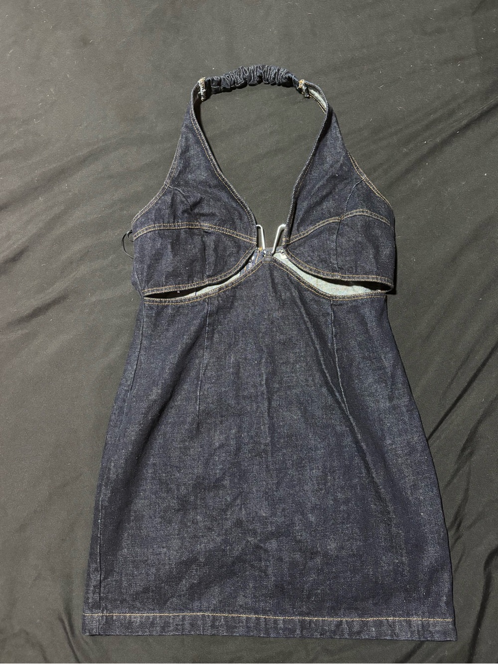 emory park Dark Blue Denim Halter Mini Dress